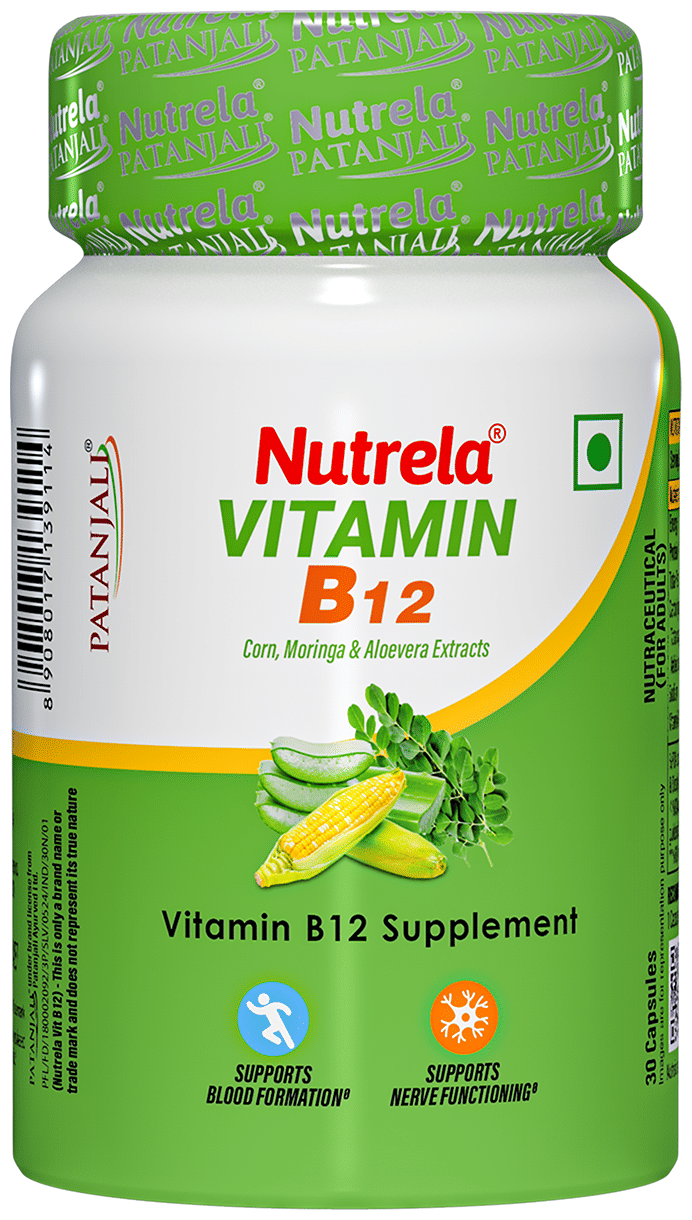 Patanjali Nutrela Vitamin B12 Bio-Fermented for Nerve Strengthening & Brain Function Capsule