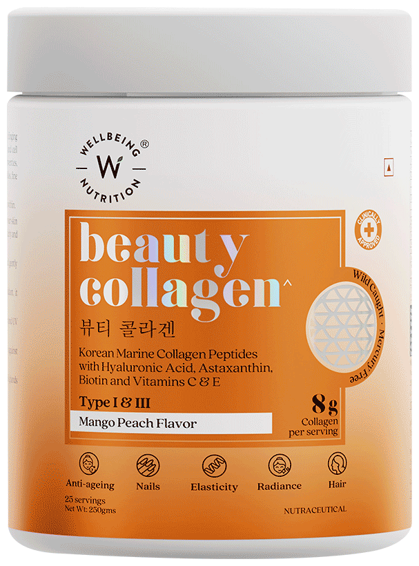 Wellbeing Nutrition Beauty Collagen Type I & III for Skin, Nails, Hair & Anti-Ageing Support Mango Peach