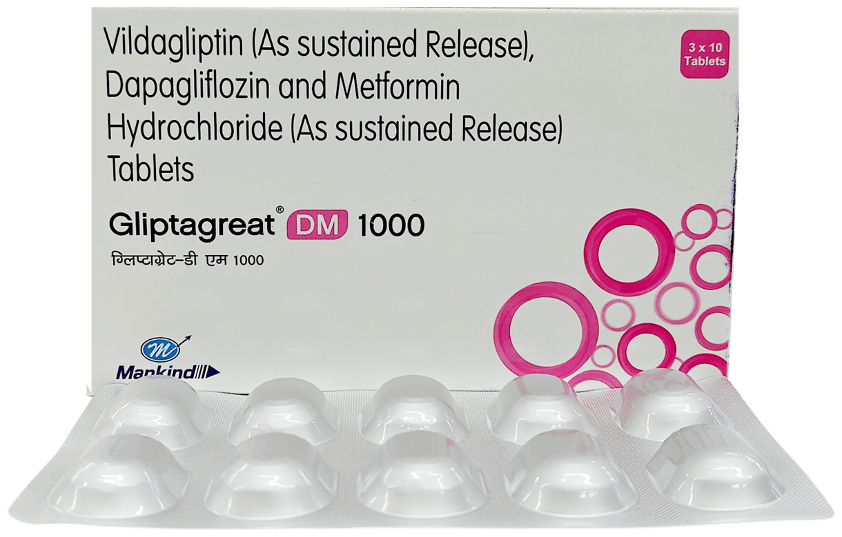 Gliptagreat DM 10mg/1000mg/100mg Tablet