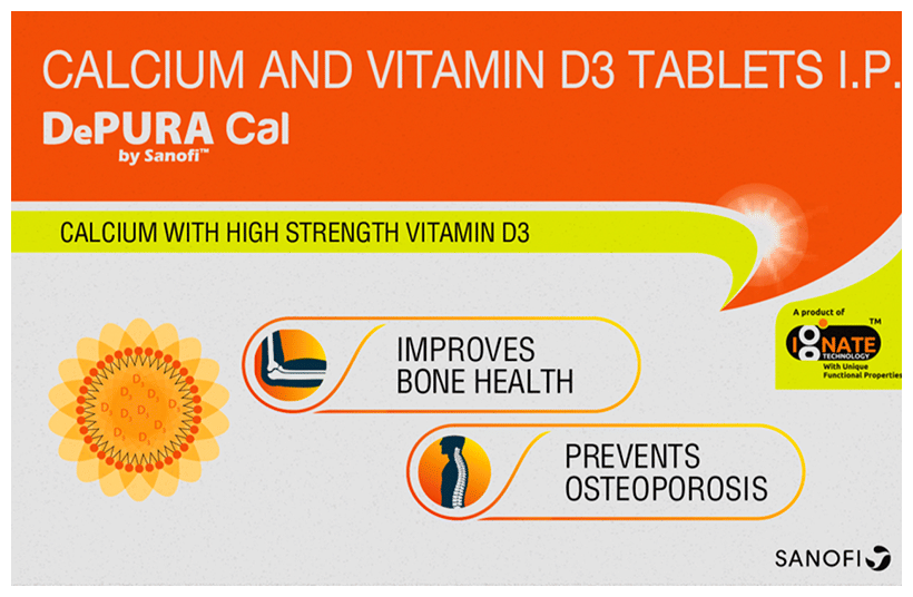 Depura Cal, Calcium and Vitamin D3 1000IU Tablet, Improves Bones Health, Prevents Osteoporosis