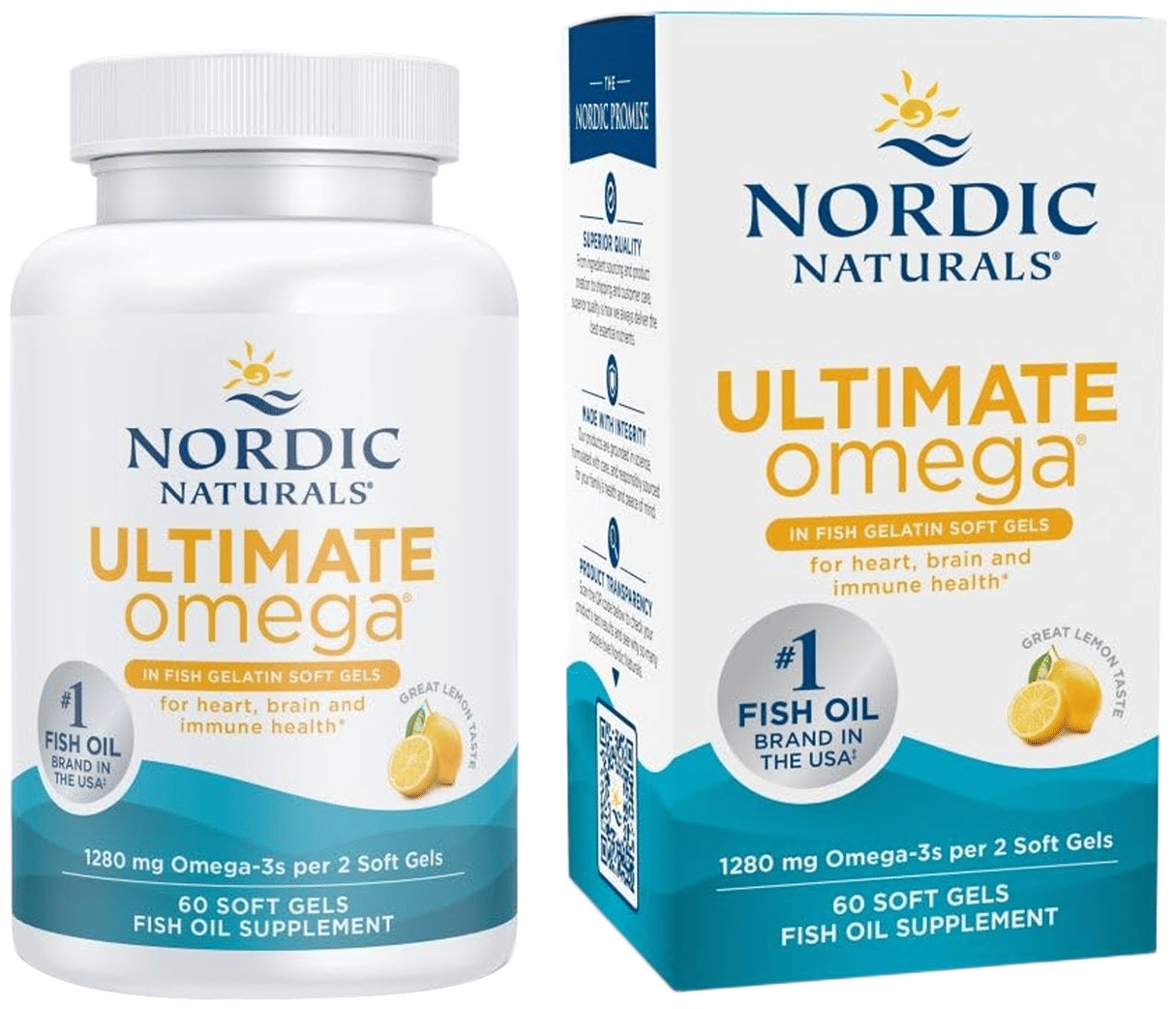 Nordic Naturals Ultimate High-Intensity Omega 3 1280mg Soft Gels for Healthy Heart, Brain Health and Optimal Wellness Lemon