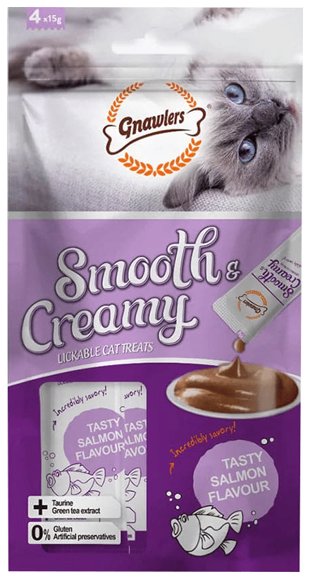 Gnawlers Smooth & Creamy Lickable Cat Treat (4Each) Tasty Salmon