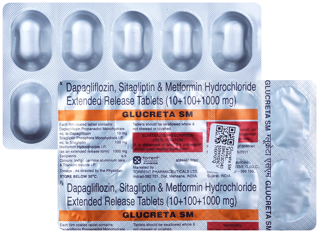 Glucreta SM 10mg/1000mg/100mg Tablet ER