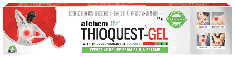 Thioquest Gel Gel with Thiocolchicoside & Diclofenac | For Muscle Pain & Spasms Relief