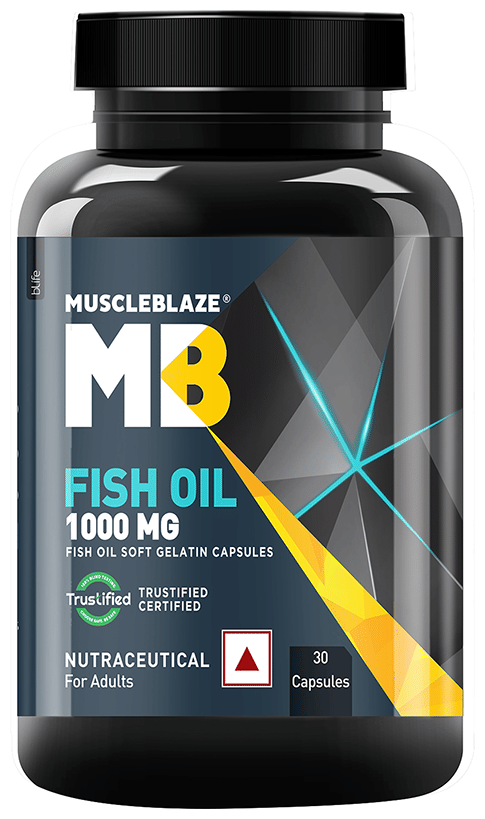 MuscleBlaze Fish Oil 1000mg | For Heart, Brain, Joint, Eyes & Immunity | Soft Gelatin Capsule