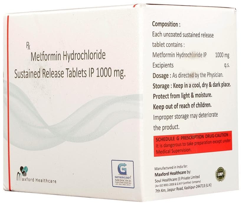 Genericart Metformin Hydrochloride 1000mg Tablet SR