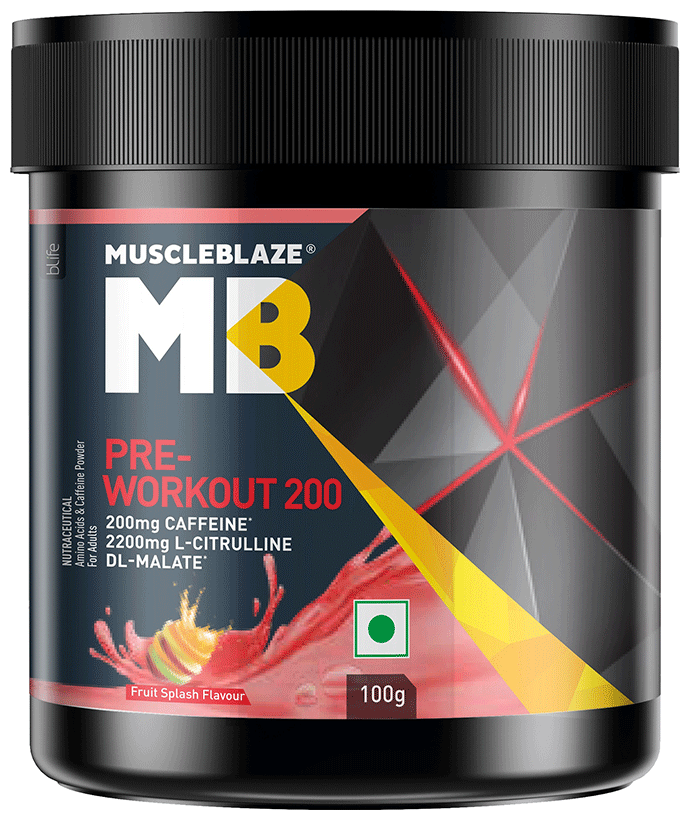 MuscleBlaze Pre-Workout 200 | For Enhanced Pump, Energy & Focus | Flavour Fruit Splash