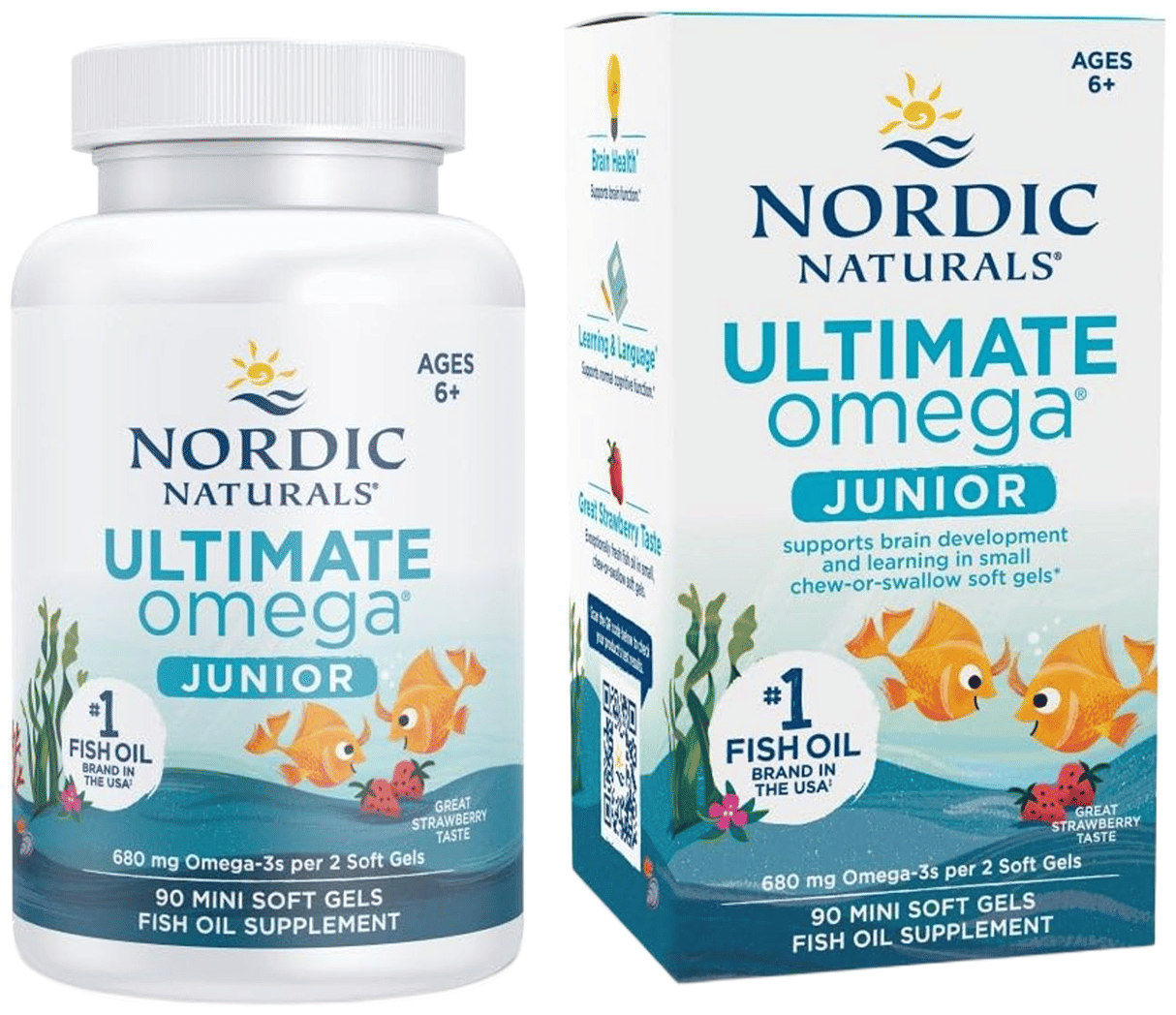 Nordic Naturals 6 to 12 Yrs Ultimate Omega 3 680mg Junior Mini Soft Gel Supports Brain Health and Mood Strawberry