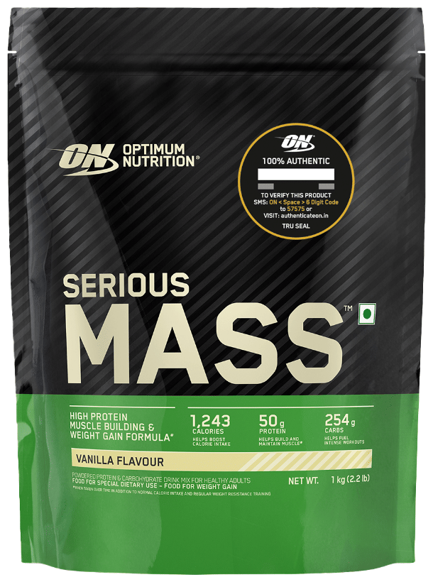 Optimum Nutrition (ON) Serious Mass High Protein for Weight Gain & Muscle Building | Flavour Powder Vanilla