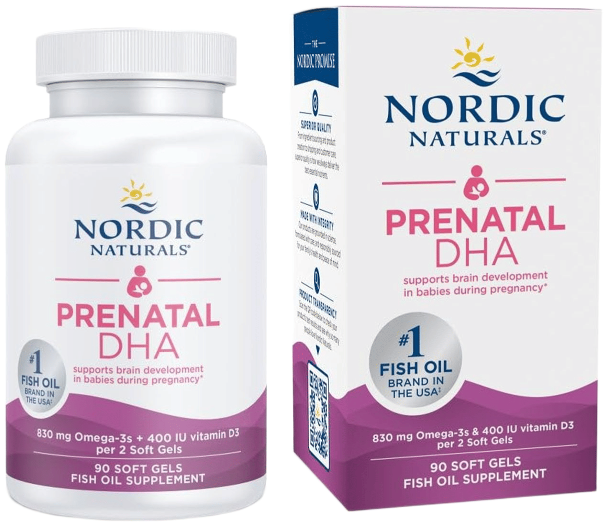 Nordic Naturals Prenatal DHA Omega 3 830mg + D3 400 I.U. Soft Gels for Brain Development in Babies