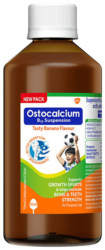 Ostocalcium B12 with Vitamin D3 | For Bones & Teeth Strength | Flavour Banana Syrup | Vitamin & Mineral Support