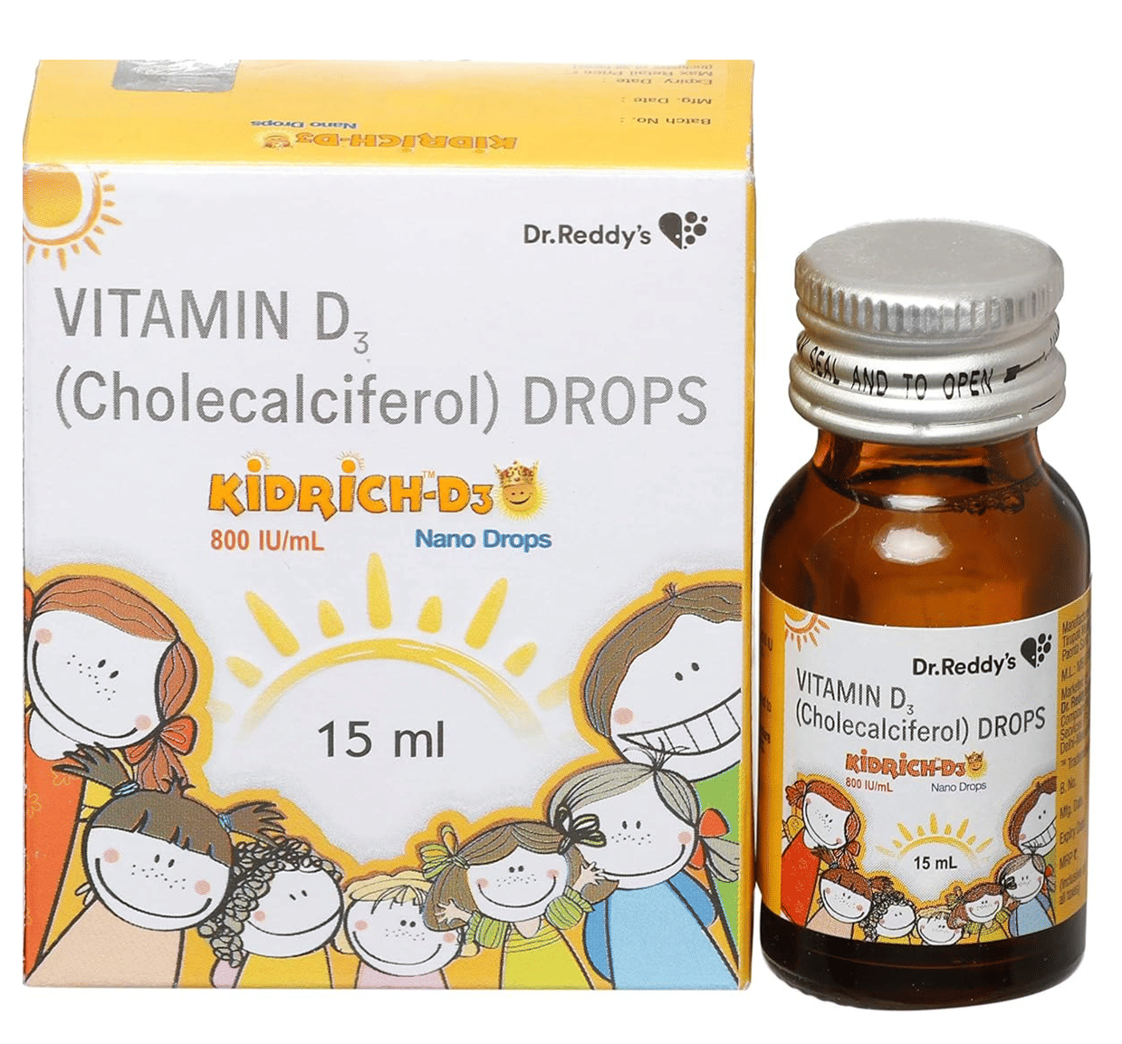 Kidrich-D3 Vitamin D3 (Cholecalciferol) 800 IU/ml Nano Drop | For Kids' Bone Health