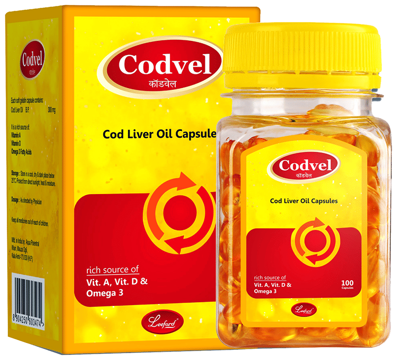 Leeford Codvel Cod Liver Oil Capsule | With Vitamin A, Vitamin D & Omega 3 for Brain Health